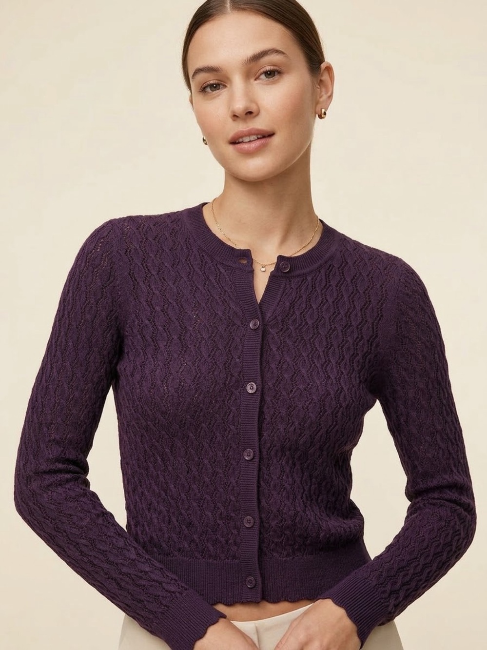Wilfred Deep Purple Cable Knit Button-Front Cardigan